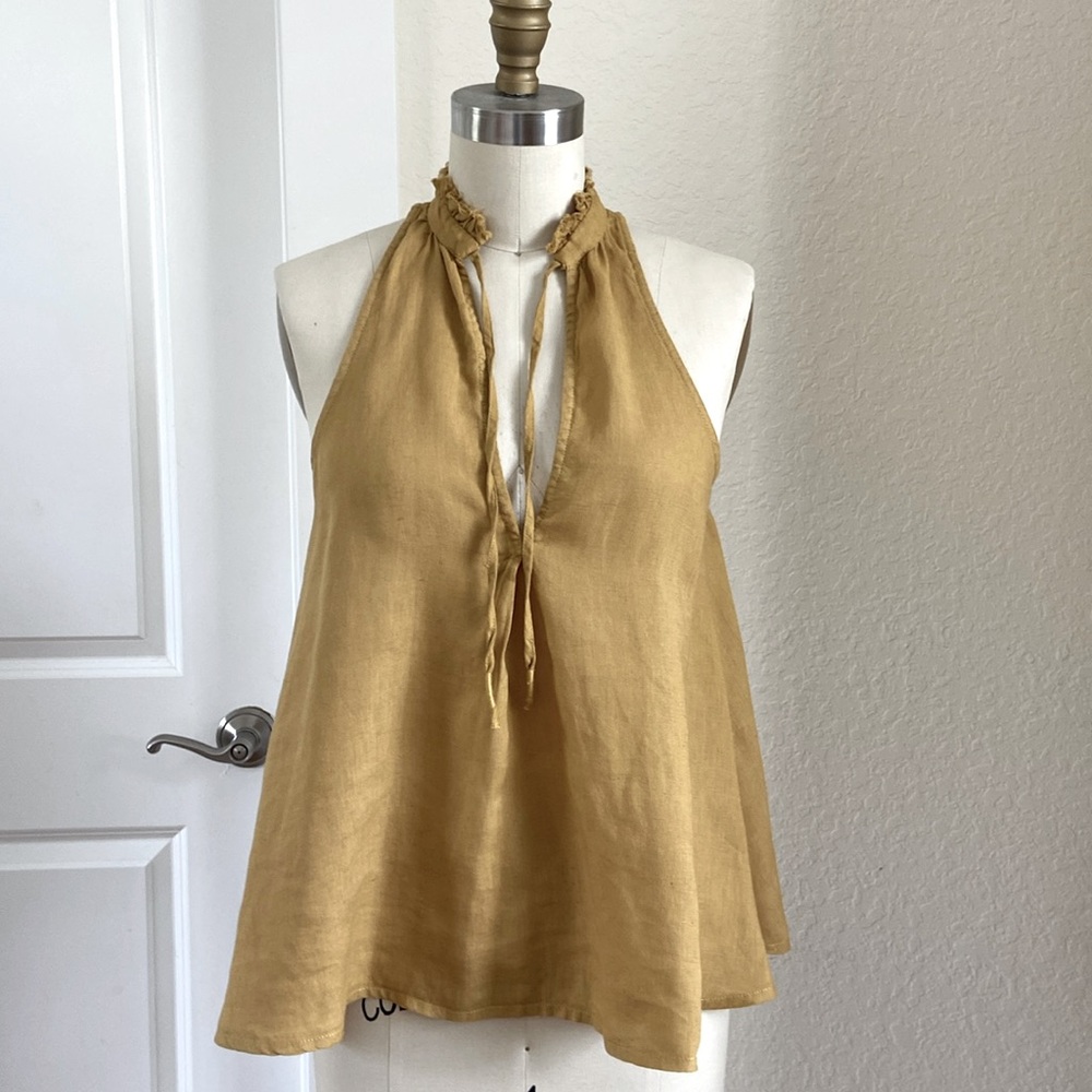 Anthropologie Pilcro Linen Swing Sleeveless Halter Tank Mustard  XXSmall